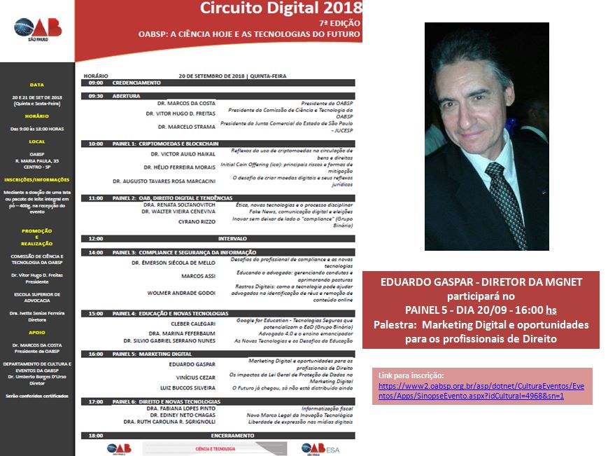 Circuito Digital - Eduardo Gaspar - Palestra do dia 21/09/18 às 16:00hs